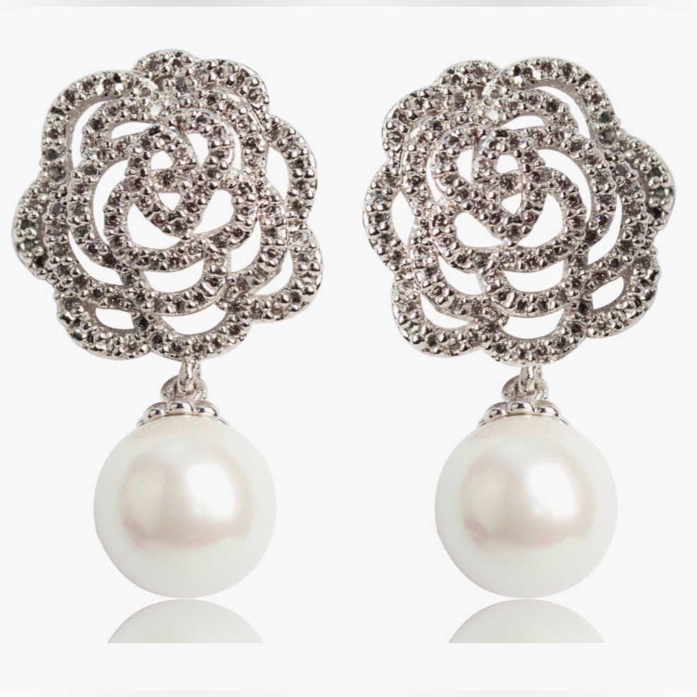 Elegant Silver and White Pearl Earrings